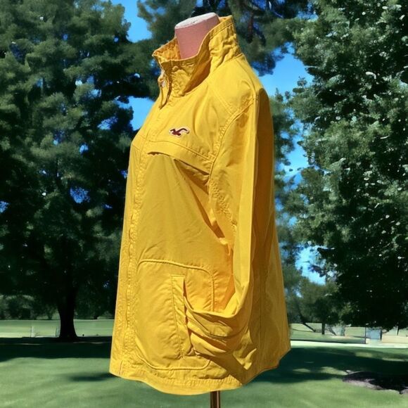HOLLISTER MENS XL YELLOW WIND BREAKER RAIN COAT JACKET ZIP UP WATER RESISTANT - Picture 3 of 7